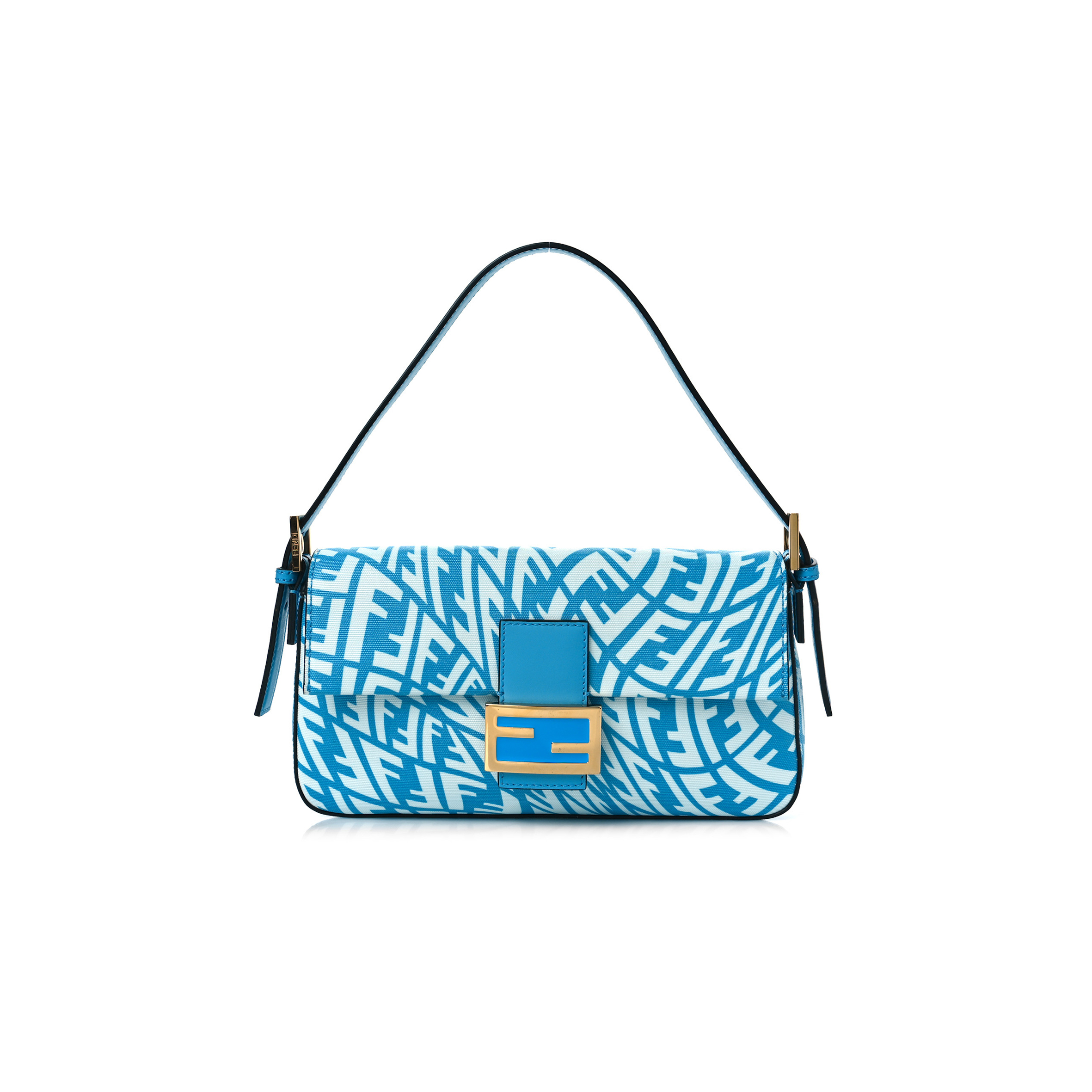 FENDI BAGUETTE 1997 BAG VERTIGO ZUCCA COATED CANVAS BLUE 8BR792AFL1F1E8L (28*13.5*6cm)